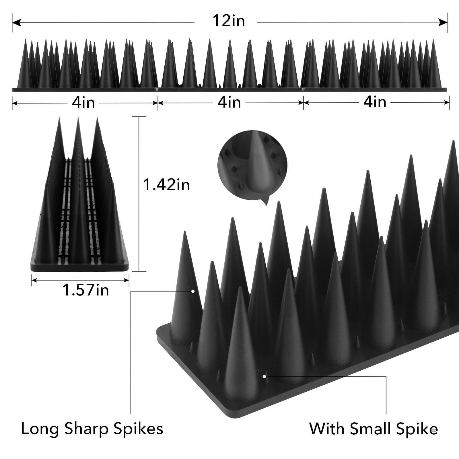 BORHOOD close-up of prongs, clear view of sharp and short spike pattern for deterrence