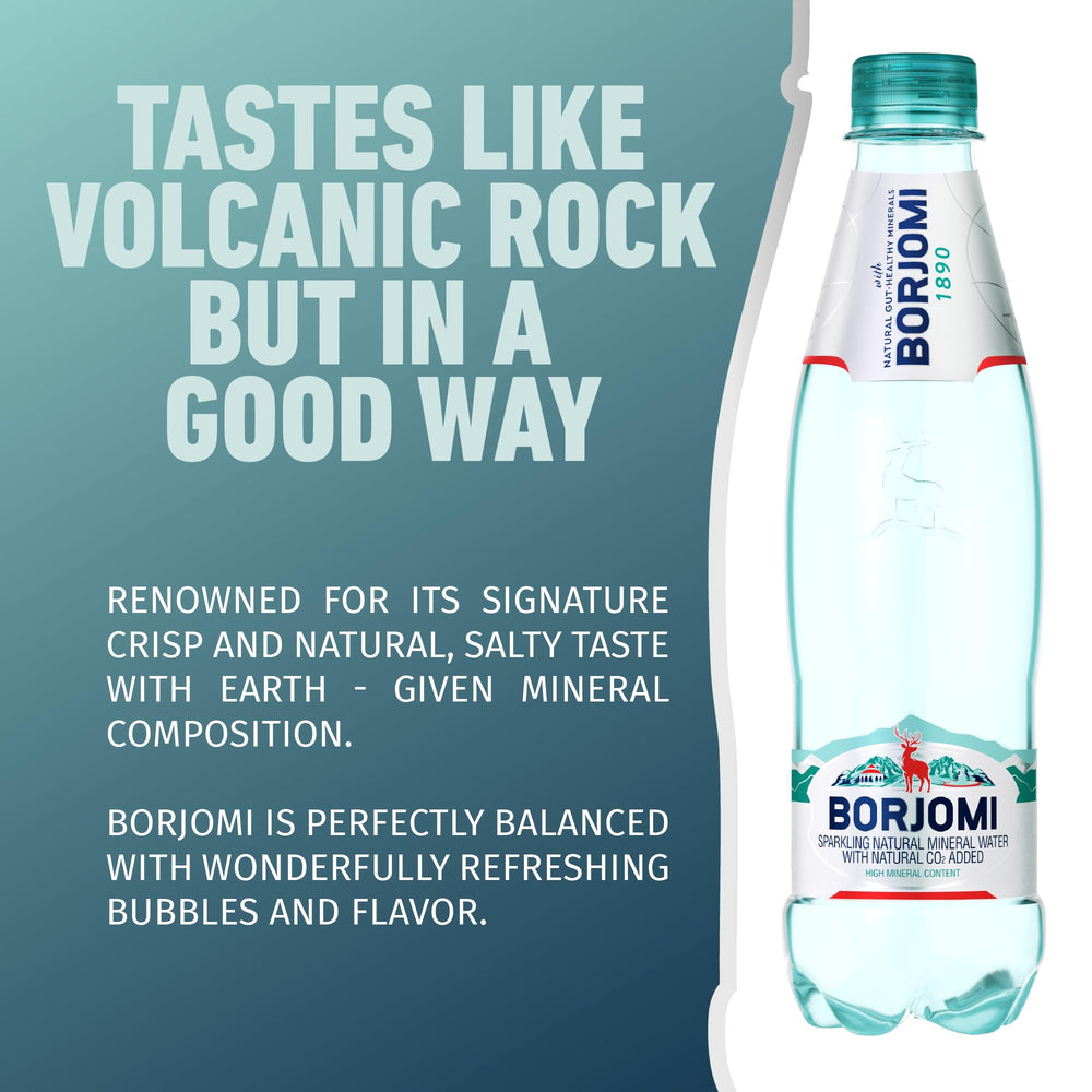 BORJOMI botella junto a platos para maridar resaltando versatilidad