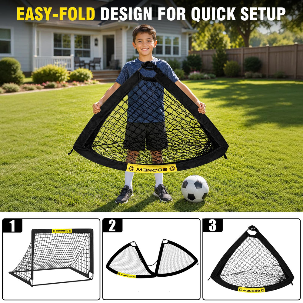 BORNEW portería en uso con niños practicando tiros y coordinación