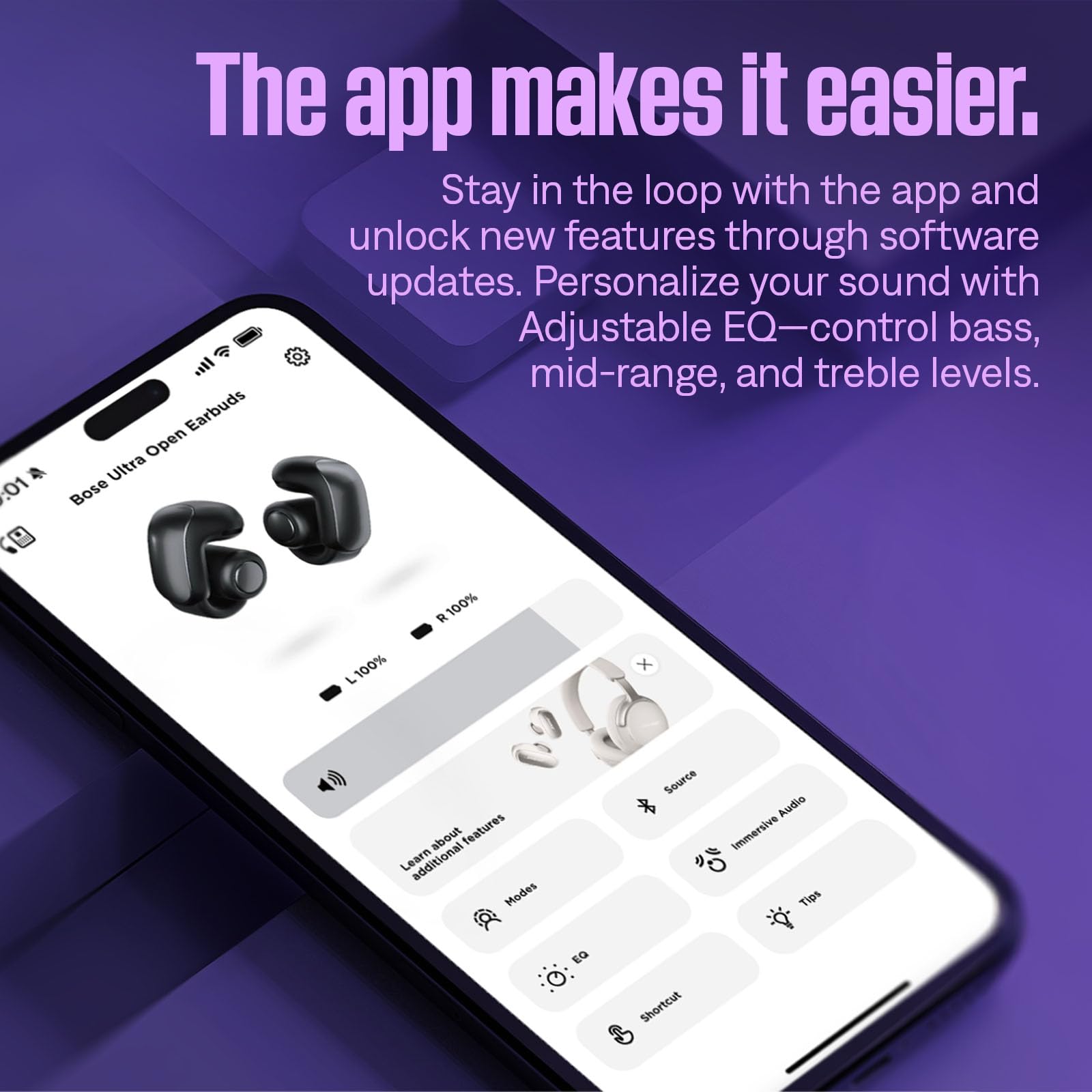 Botón de control Bose Ultra Open Earbuds para cambiar modos y atender llamadas