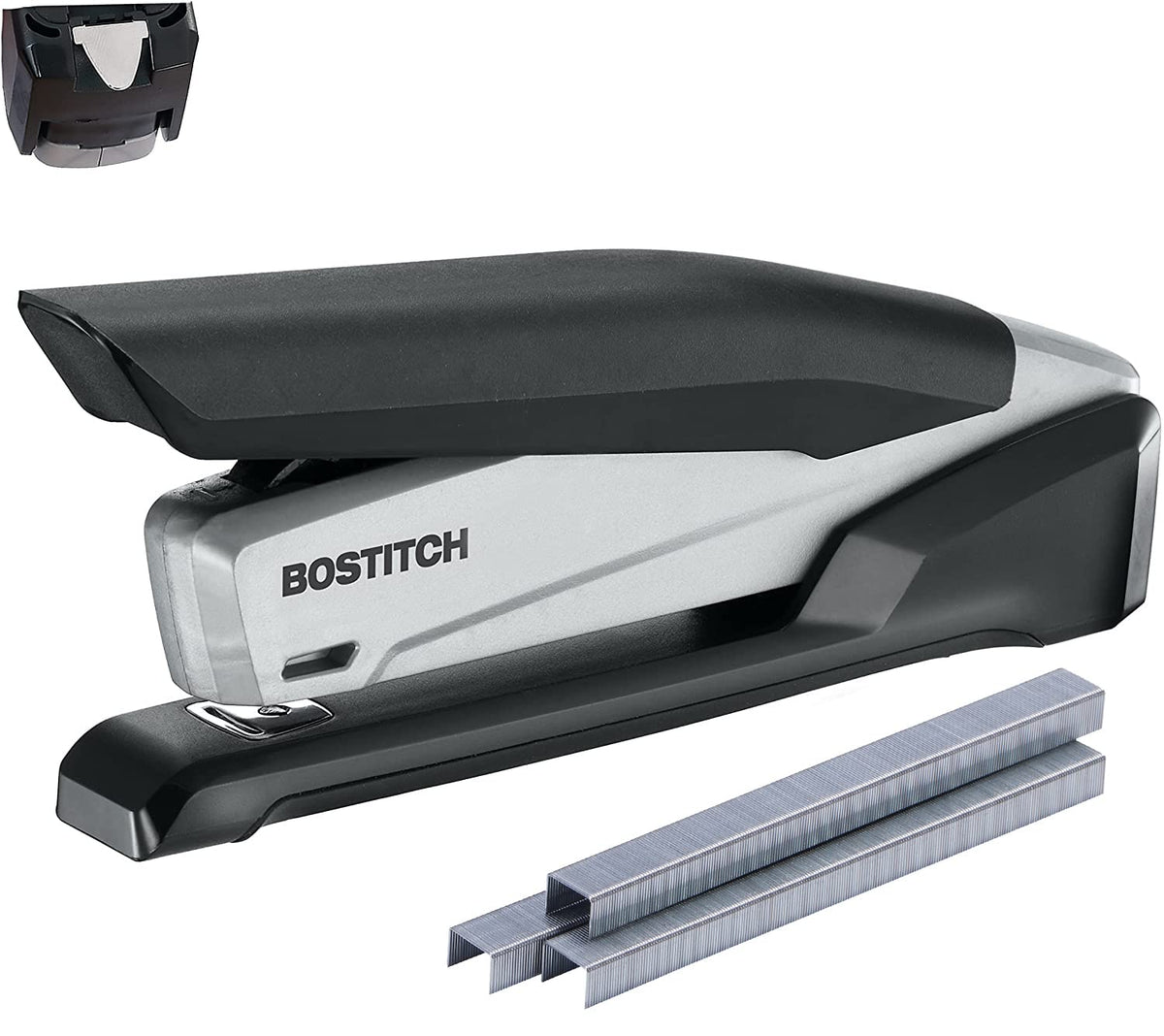 Bostitch INP20 vista frontal mostrando diseño negro y gris y facilidad de uso