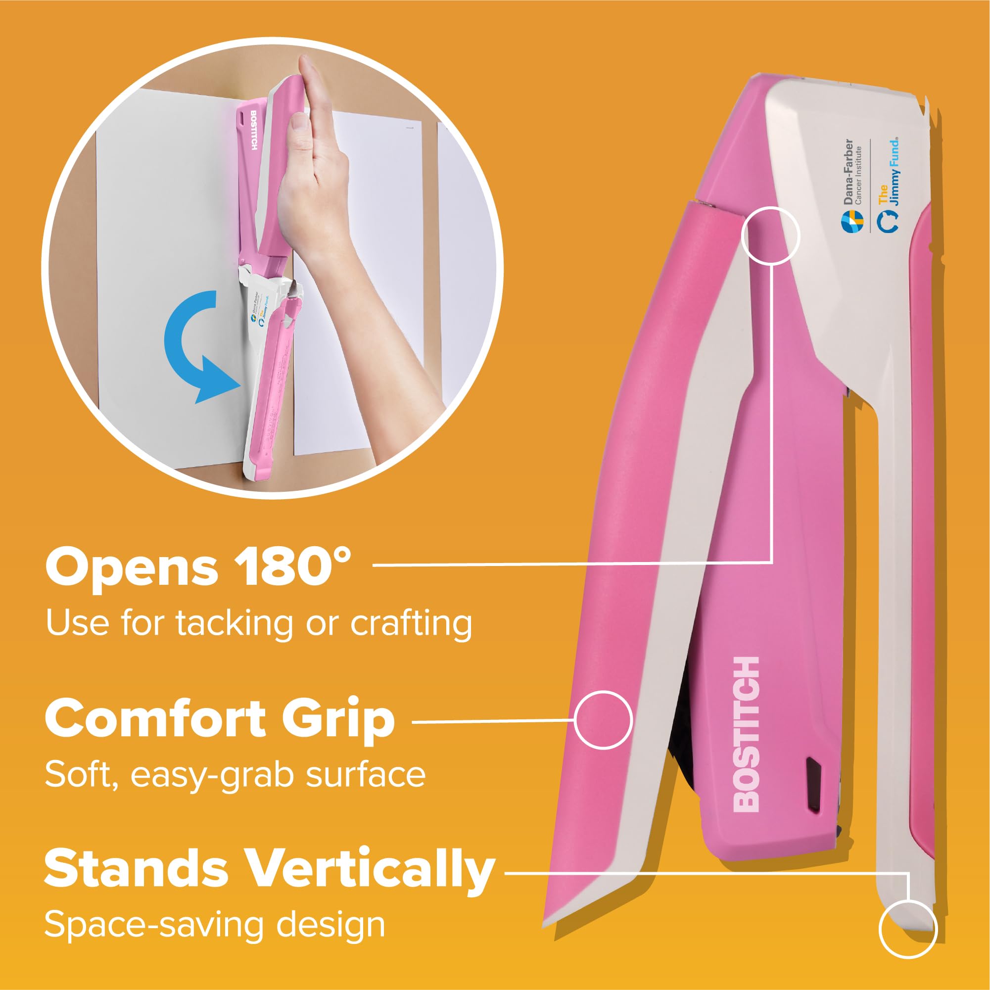 Bostitch Office comparado con manos para mostrar tamaño portátil