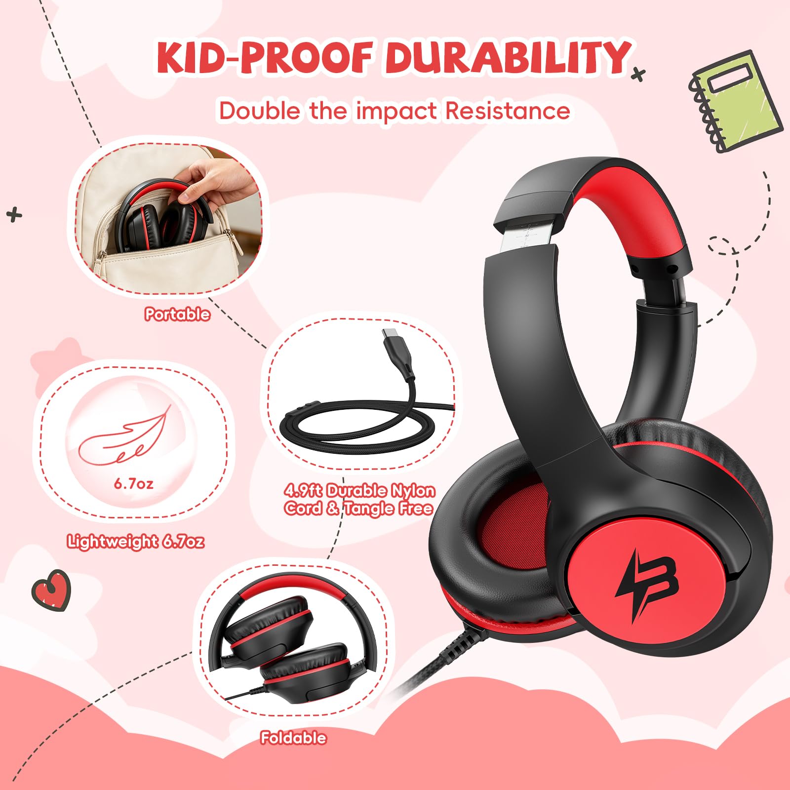 Botesty Sound niño usando auriculares en mesa de estudio para aprendizaje