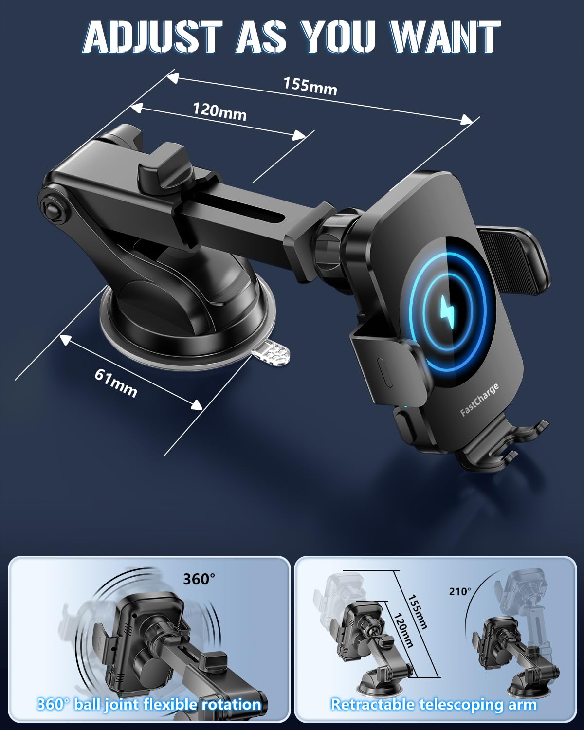 BothLin brazo telescópico y rótula 360 grados para ajuste preciso