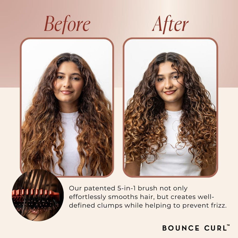 Bounce Curl cepillo en mano para comparar tamaño y control
