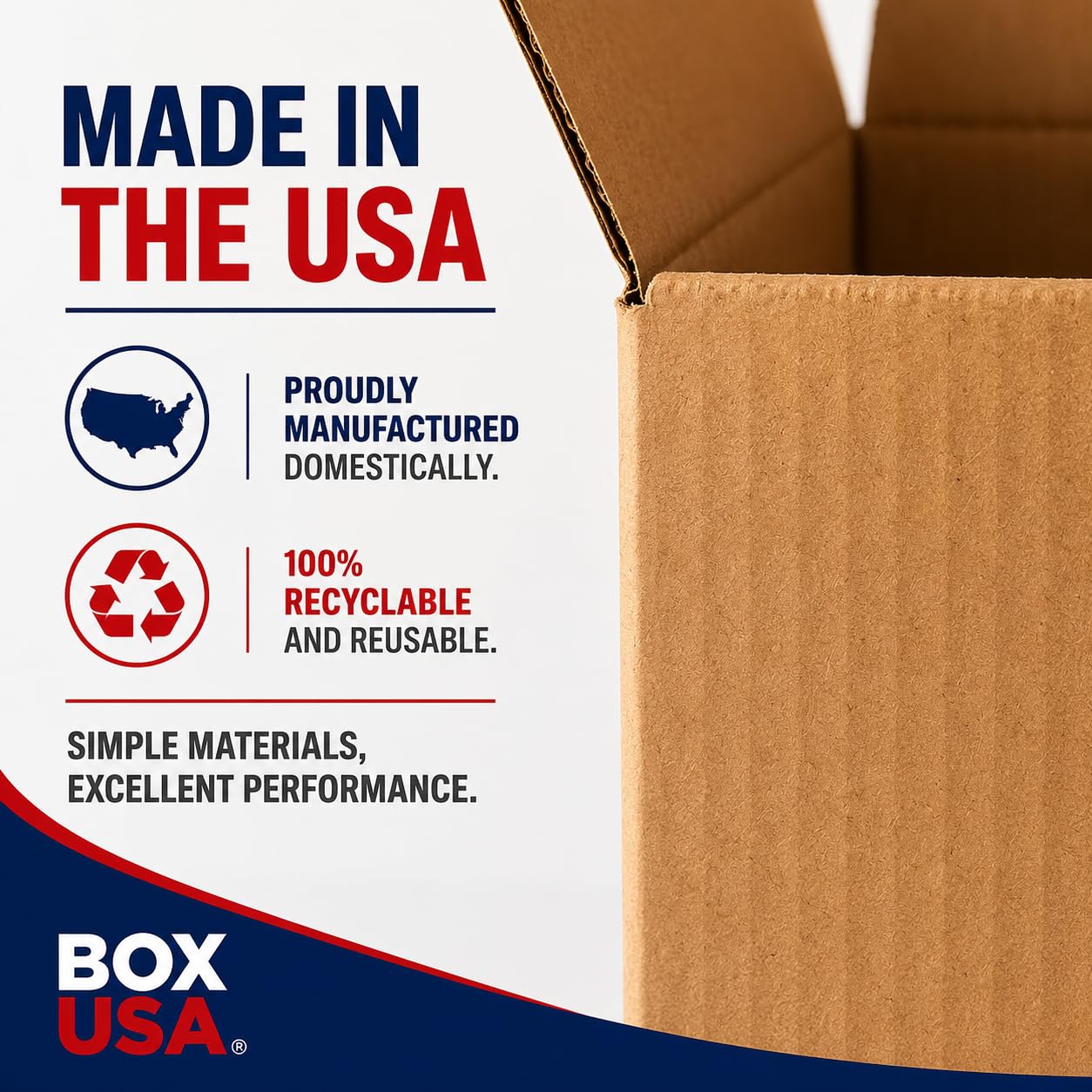 BOX USA varias cajas plegadas ahorrando espacio antes de ser usadas