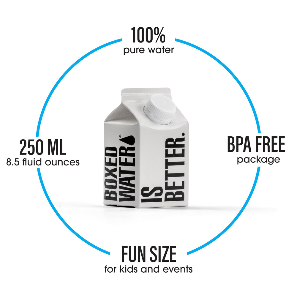 BOXED WATER IS BETTER detalle del tapón bioplástico, cierre seguro y renovable
