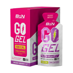 BARE PERFORMANCE NUTRITION frontal del paquete mostrando 10 sobres y sabor Mixed Berry
