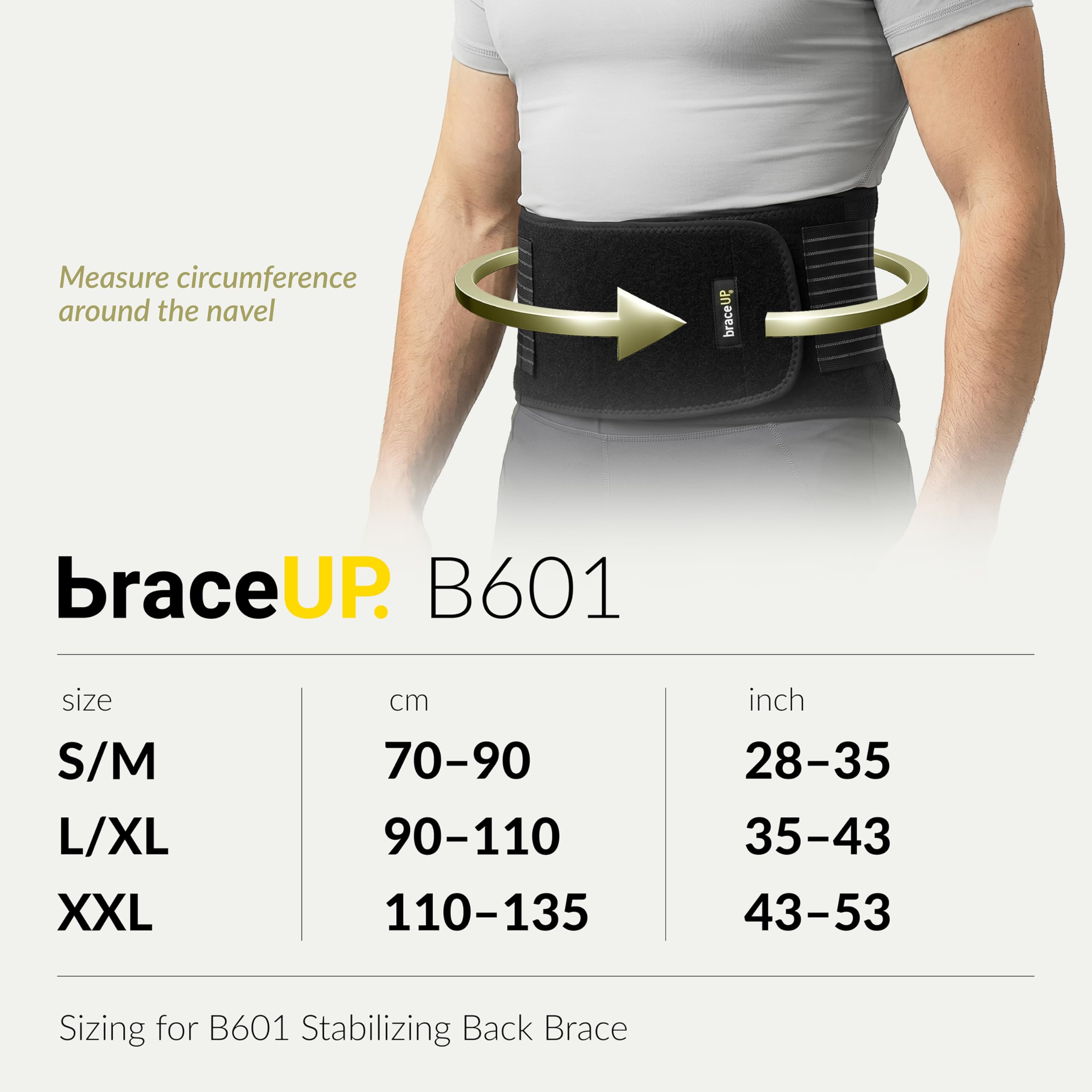 BraceUP comparación de tamaño en modelo para elegir la talla correcta
