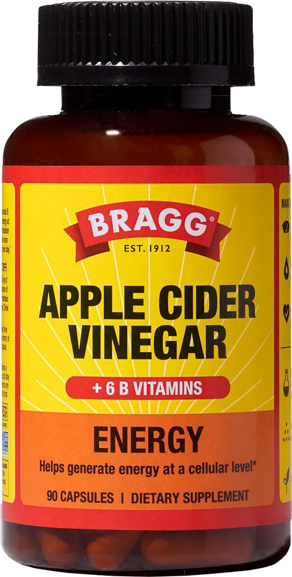Bragg frente del envase mostrando 90 cápsulas y marca visible para identificación rápida