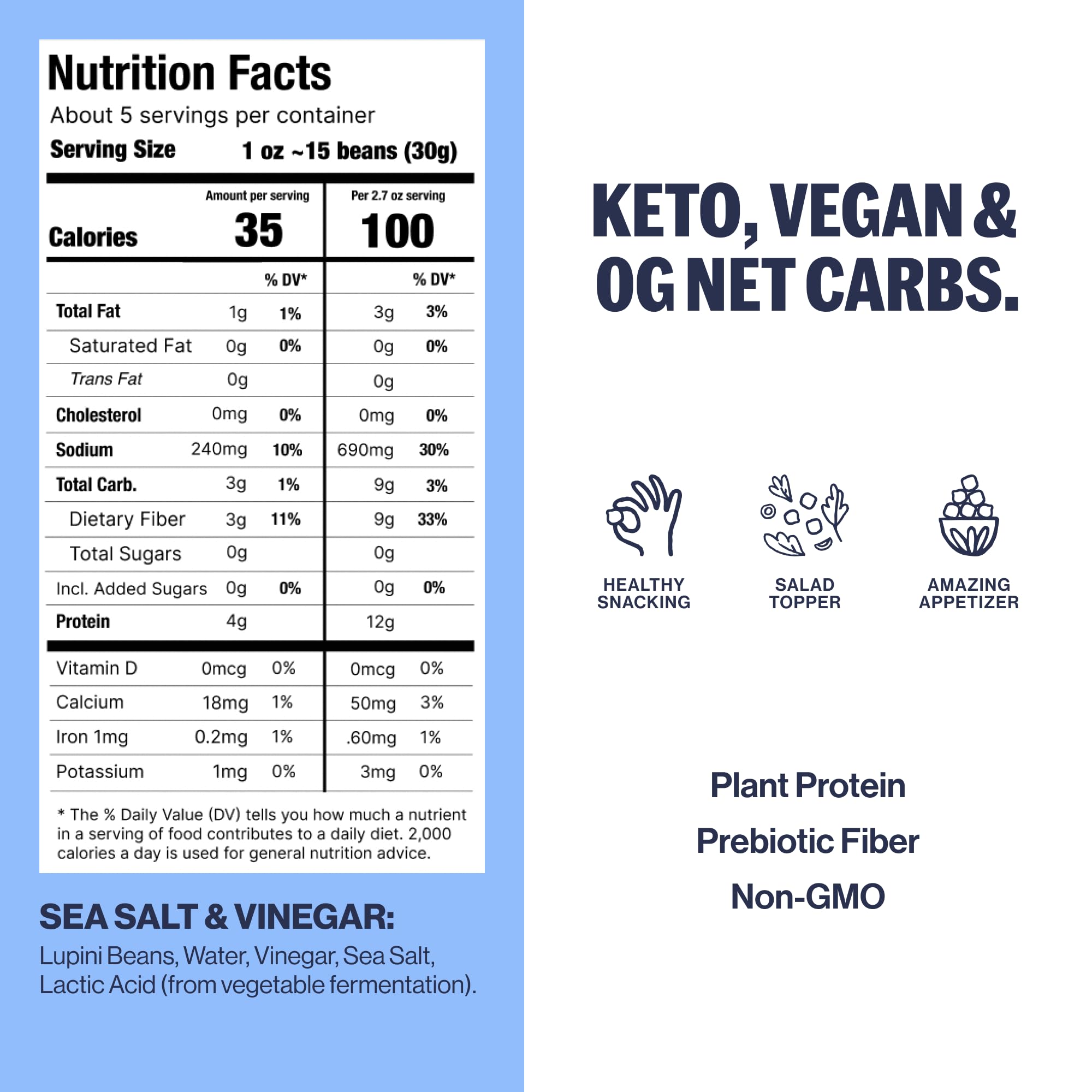 BRAMI etiqueta nutricional destacando 7g proteína y 0g carbs