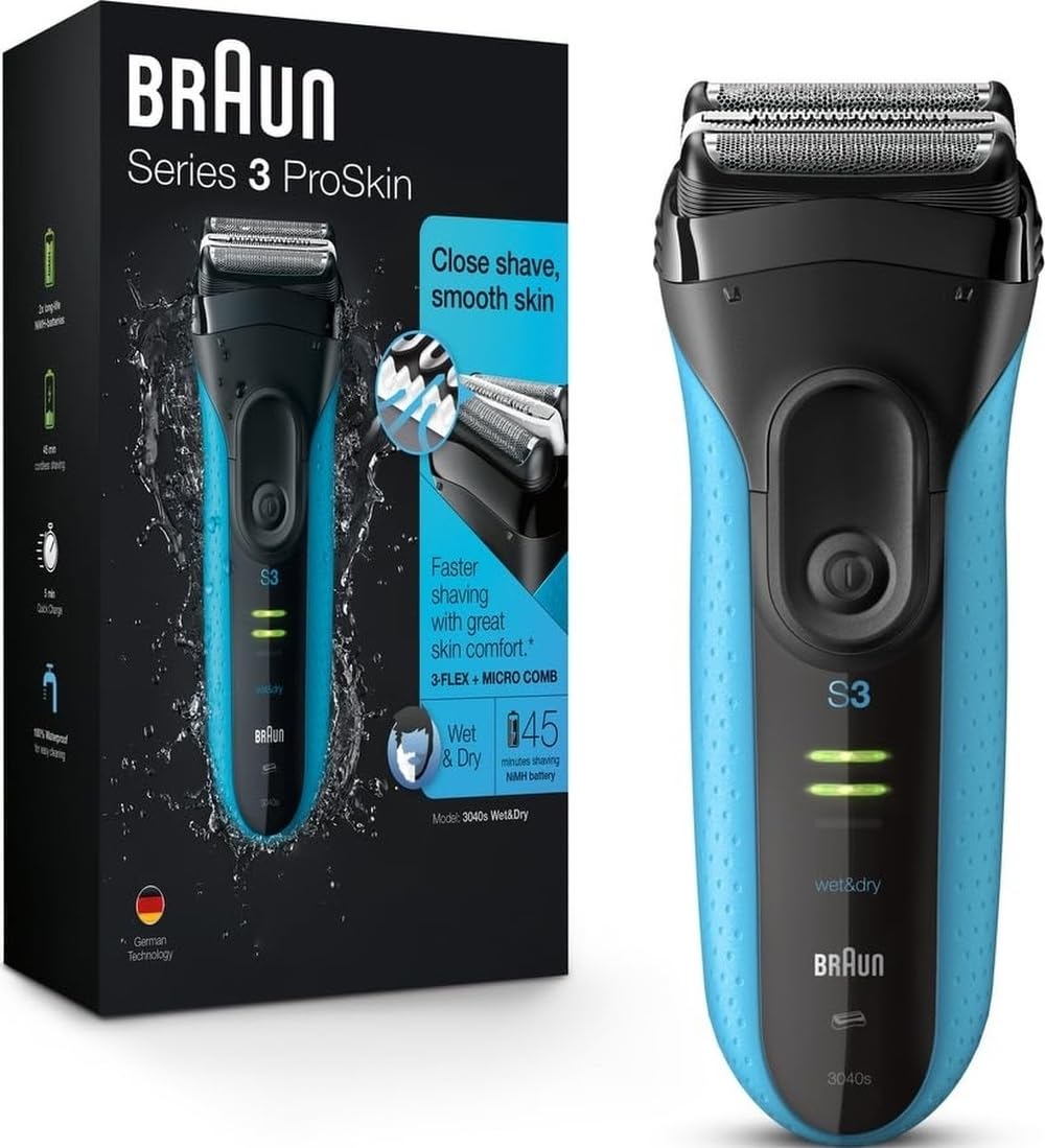 Braun afeitadora Series 3 frontal mostrando diseño ergonómico y agarre seguro
