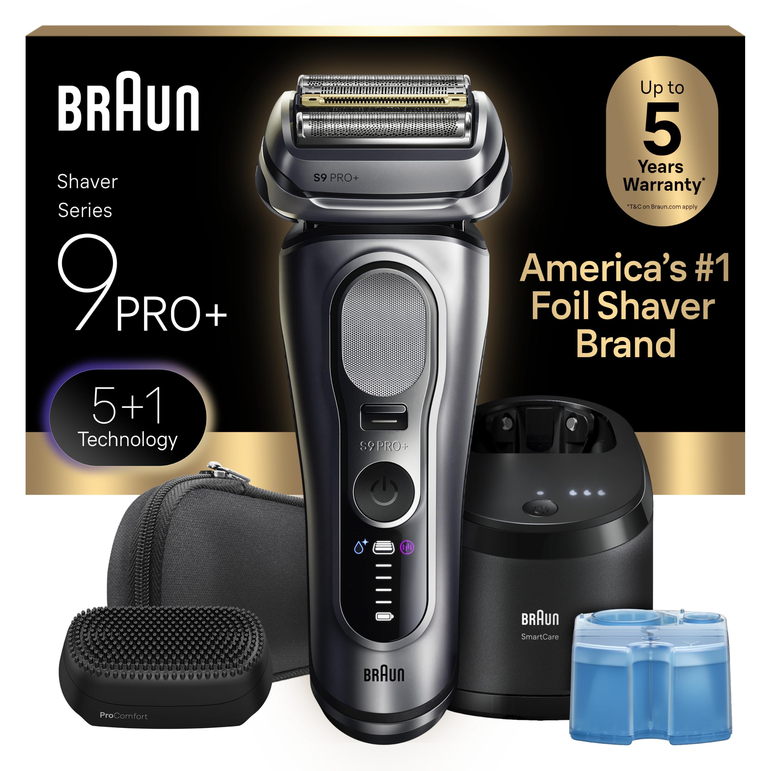 Braun Series 9 PRO+ vista frontal mostrando el cuerpo y diseño premium, garantiza comodidad