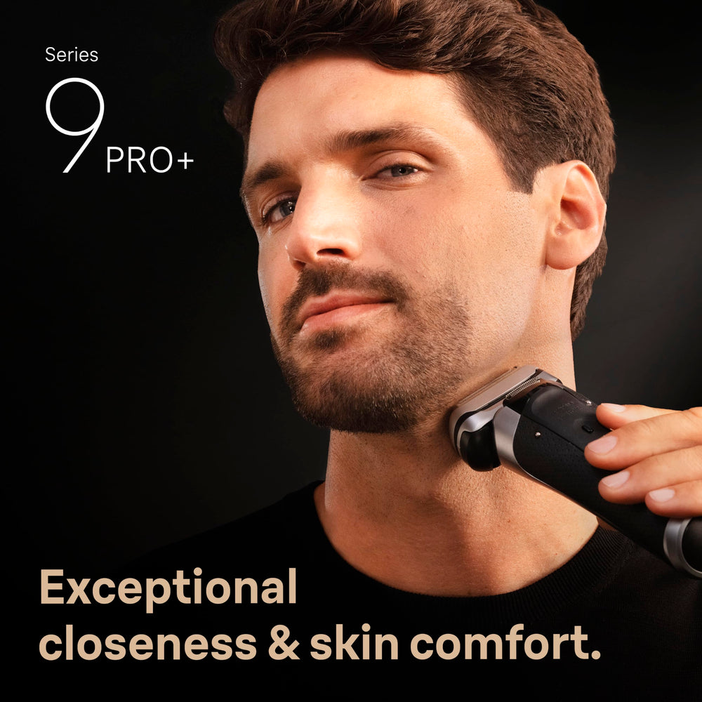 Braun Series 9 PRO+ cabezal ProComfort mostrado levantando vello para afeitado suave
