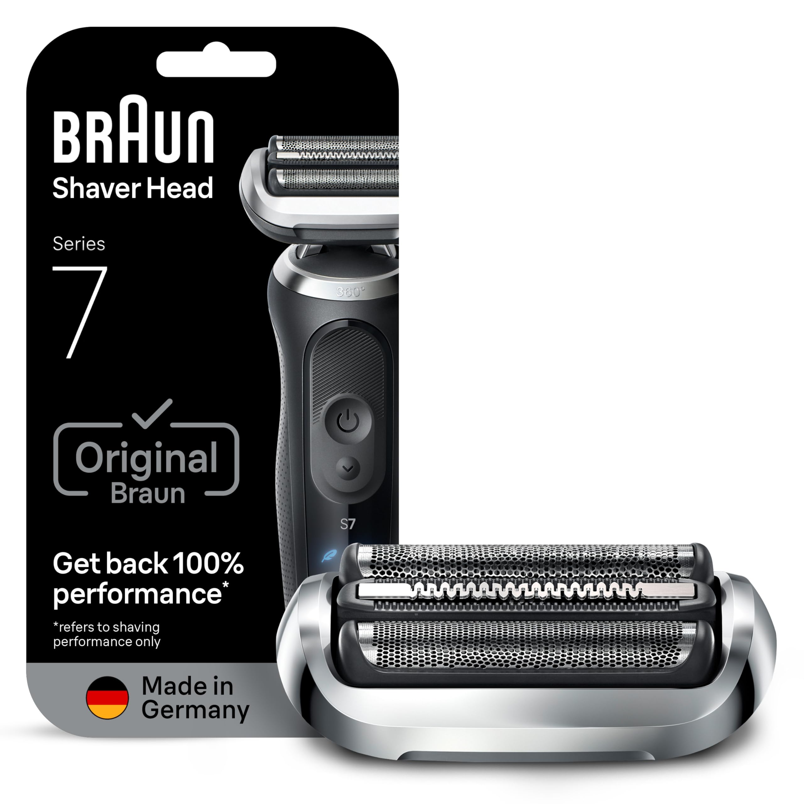 Braun caja frontal mostrando el cabezal original y garantía de calidad