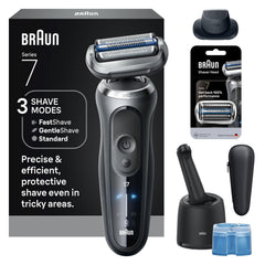 Braun Series 7 vista frontal con diseño gris y ergonomía superior