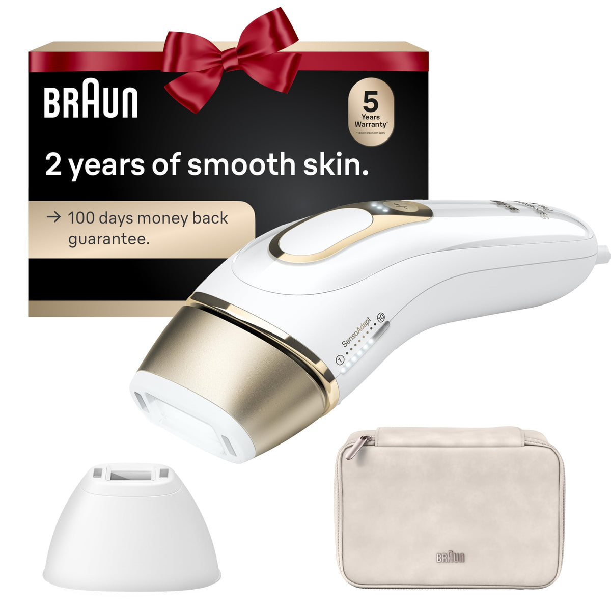 Braun dispositivo Silk·expert Pro 5 vista frontal con diseño ergonómico y control intuitivo