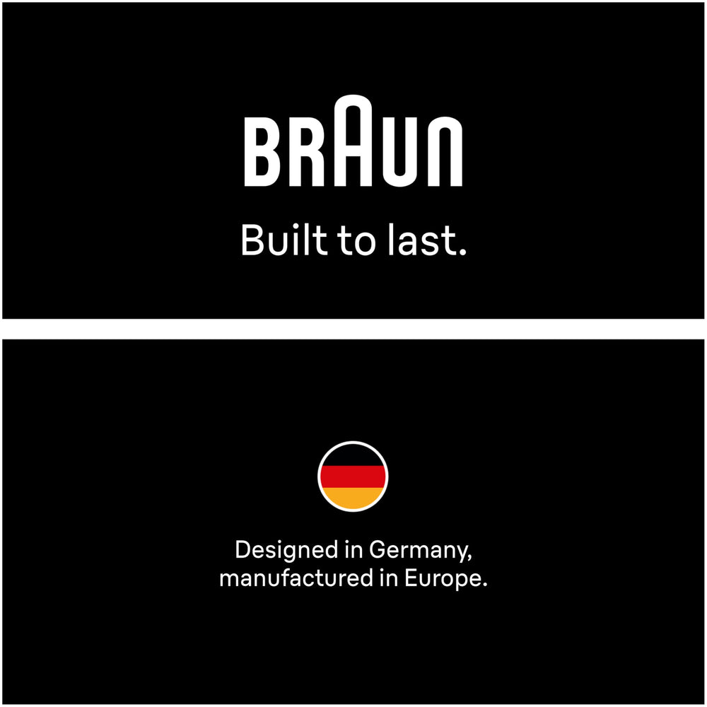Braun comparación de tamaño en mano para apreciar ergonomía portátil