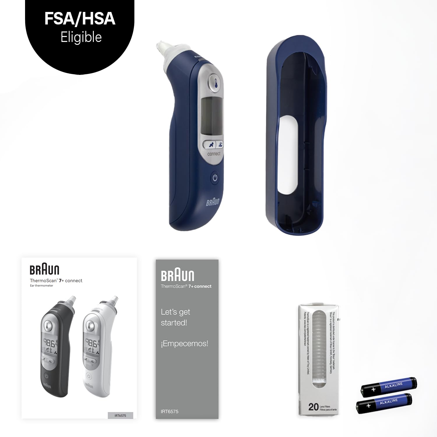 Braun ThermoScan 7+ junto a una mano para comparar tamaño y portabilidad