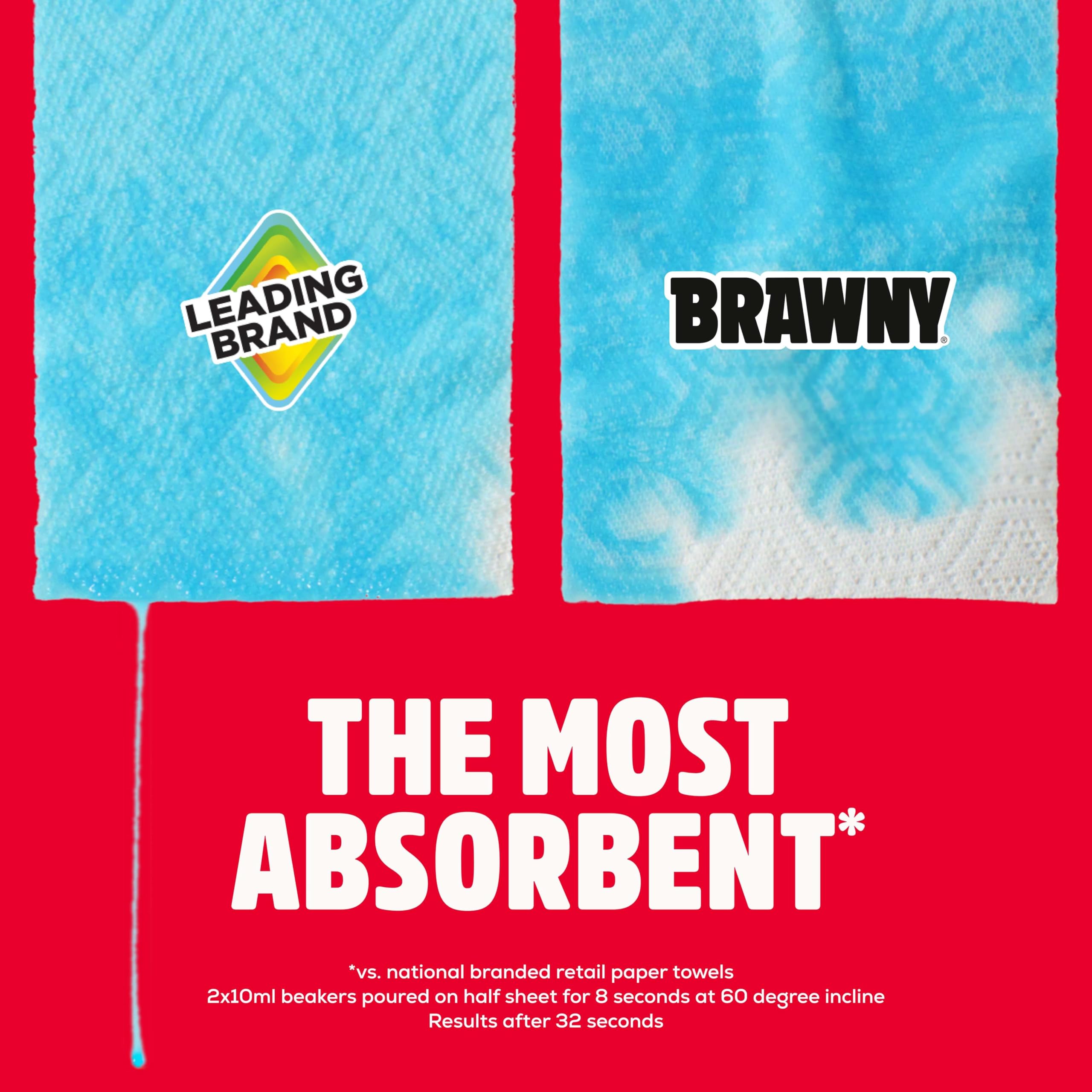 Brawny primer plano de las tres capas evidenciando mayor retención de líquidos