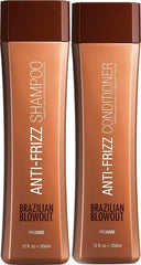 Brazilian Blowout pack frontal mostrando champú y acondicionador para mantenimiento y brillo