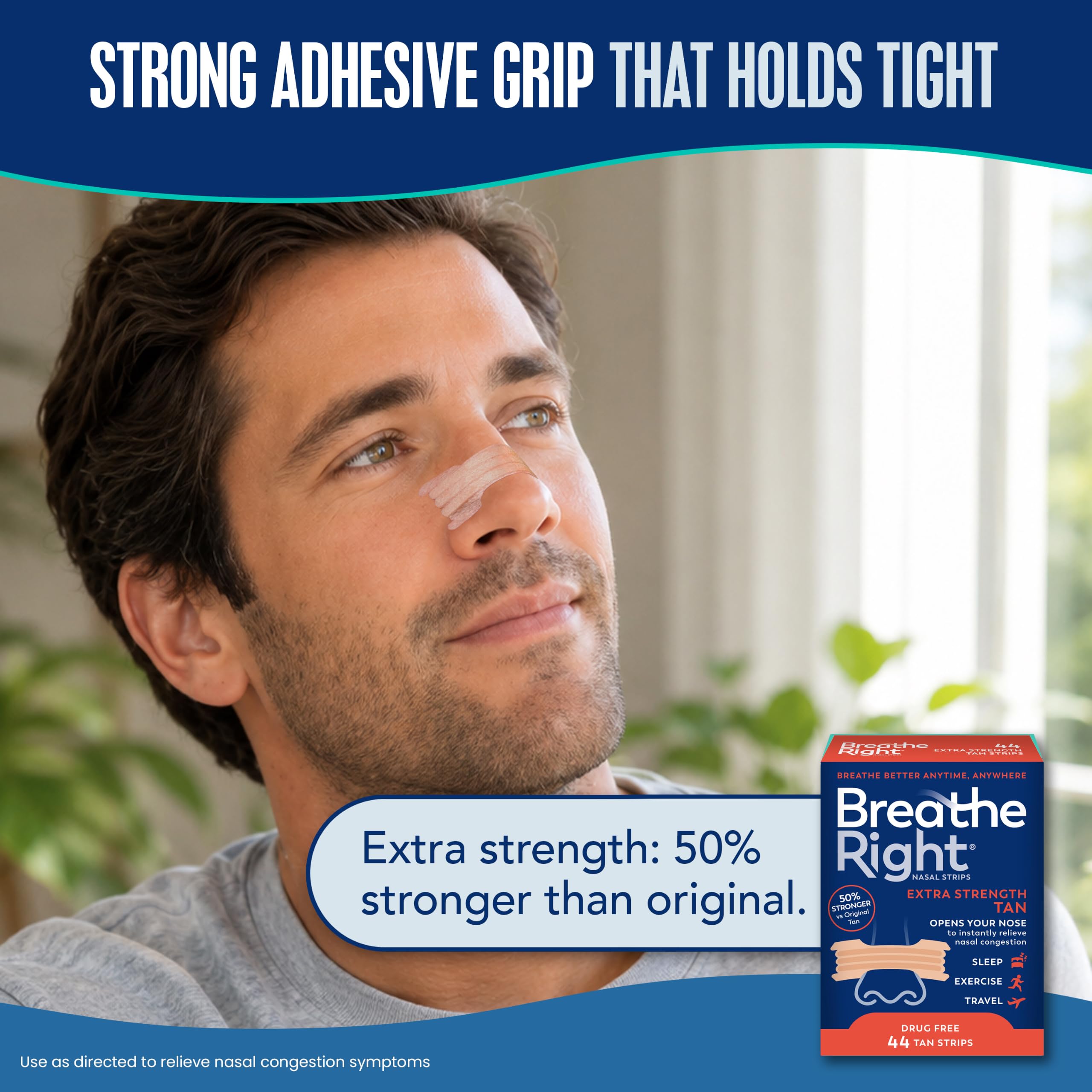 Breathe Right etiqueta del paquete con instrucciones y advertencias claras