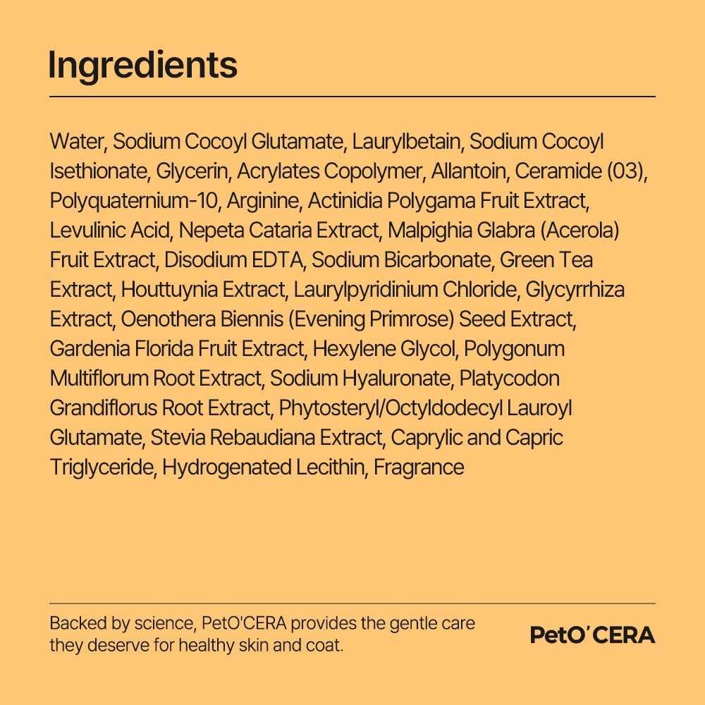 Ingredientes naturales junto al envase Breezytail PetO’Cera resaltando su seguridad