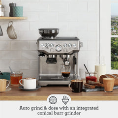 Breville Barista Express molinillo cónico en acción, molienda fresca y control de dosis