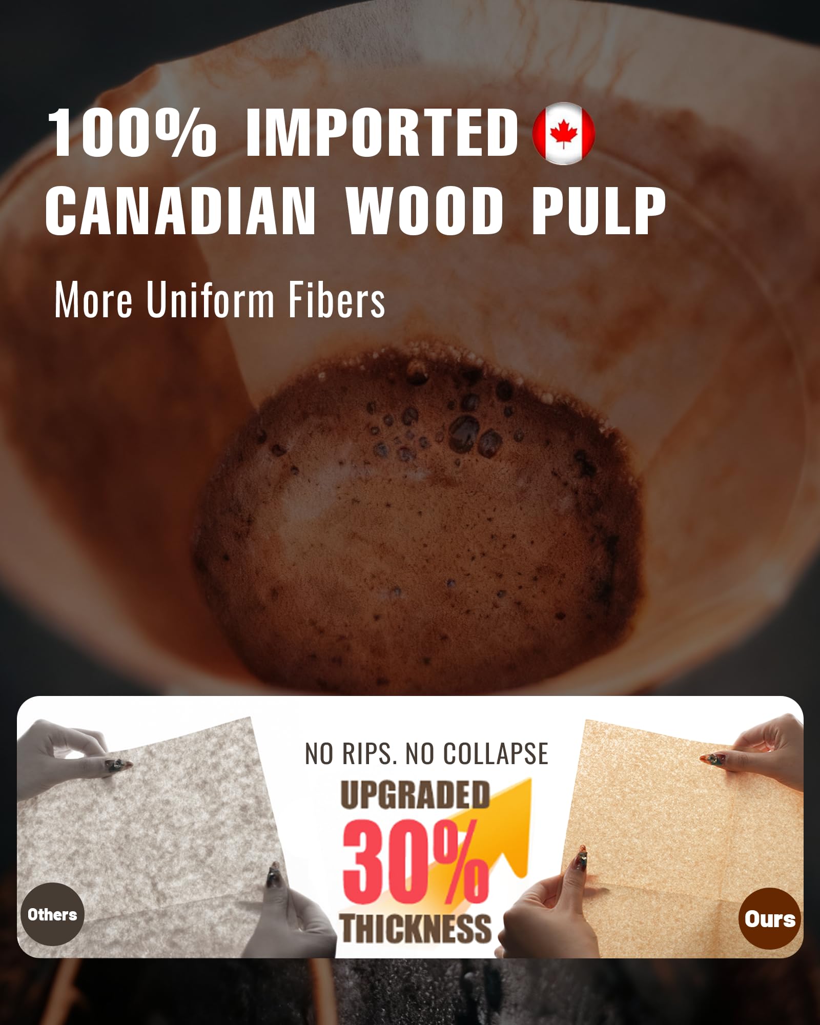 Brew Choice primer plano de fibras de papel, filtrado más fino