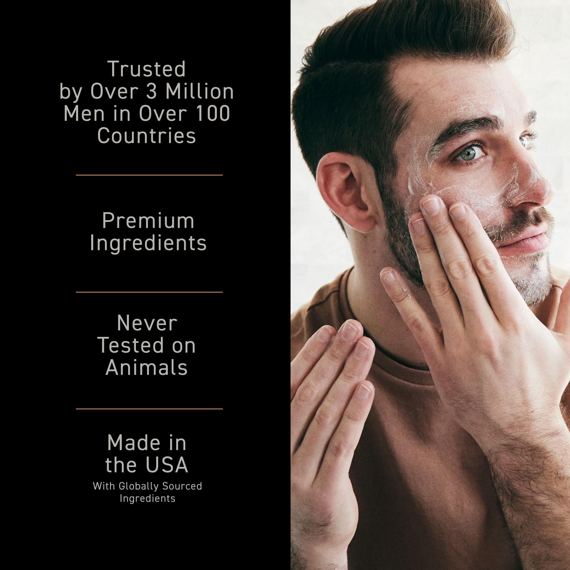 Brickell producto en repisa de baño aportando aspecto premium y rutina