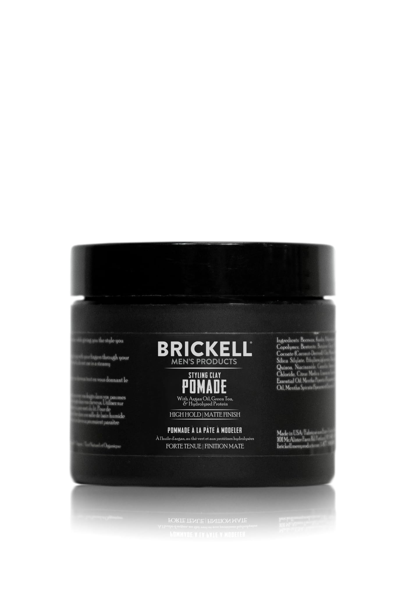 Brickell Men's Products front jar view showing label and matte packaging benefit