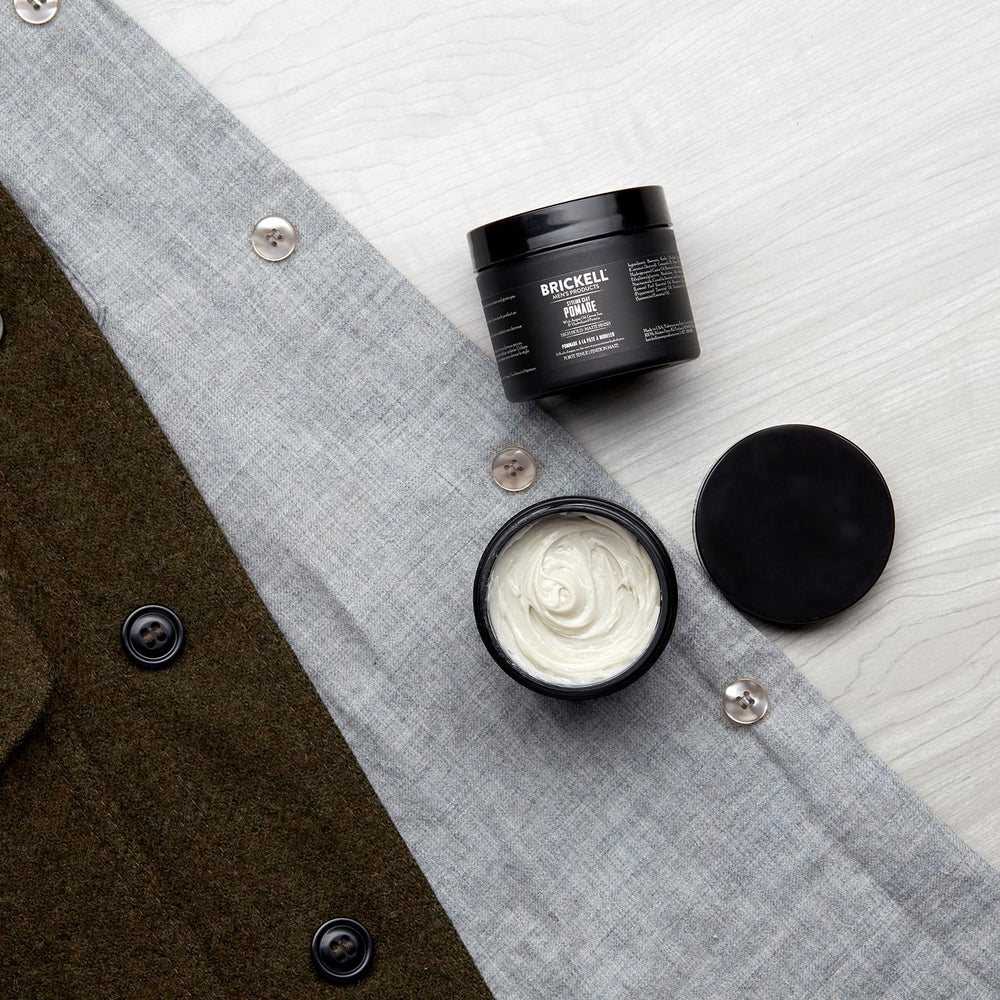 Brickell Men's Products close-up texture swatch showing clay finish and workable hold