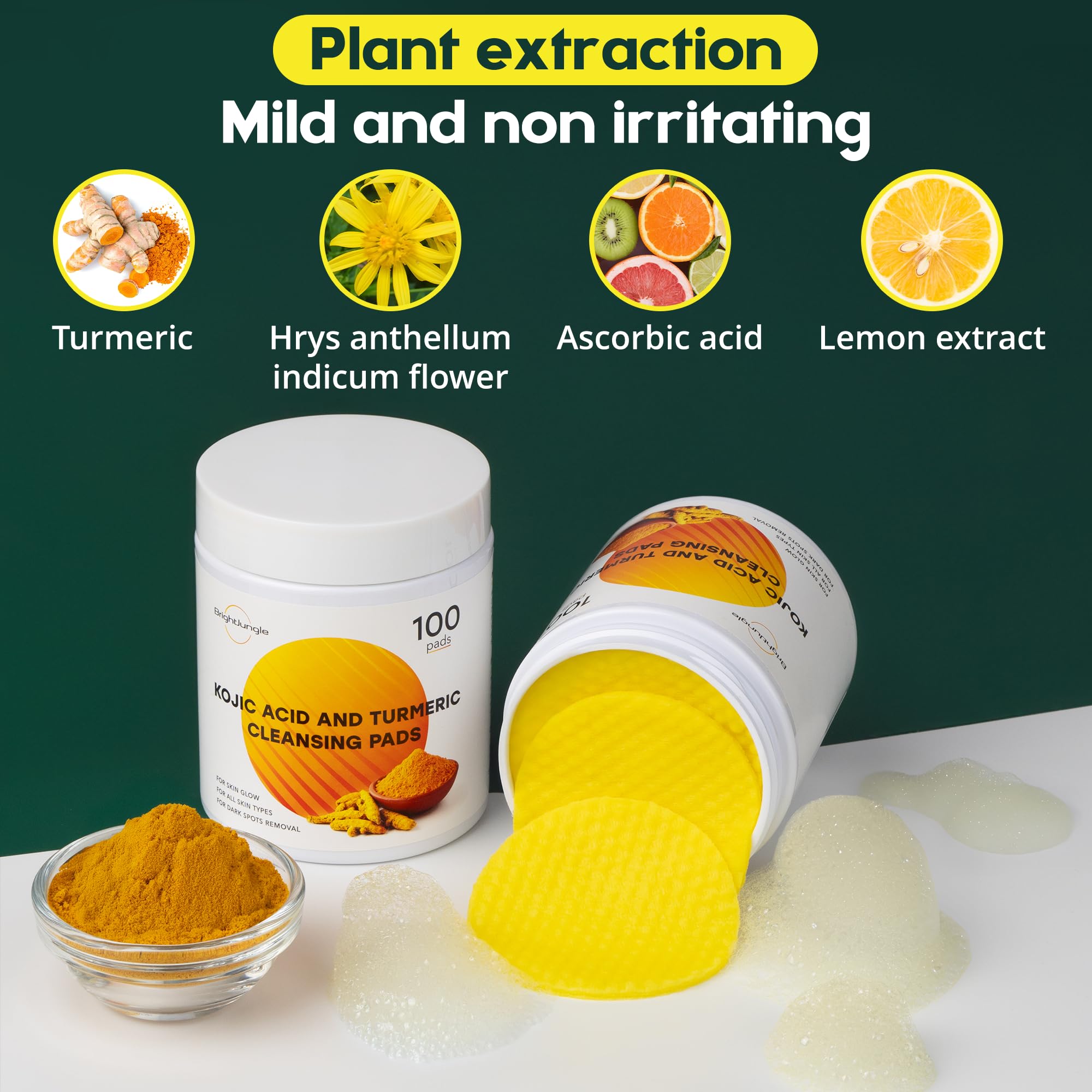 BRIGHTJUNGLE ingredientes jengibre y cúrcuma destacando propiedades calmantes