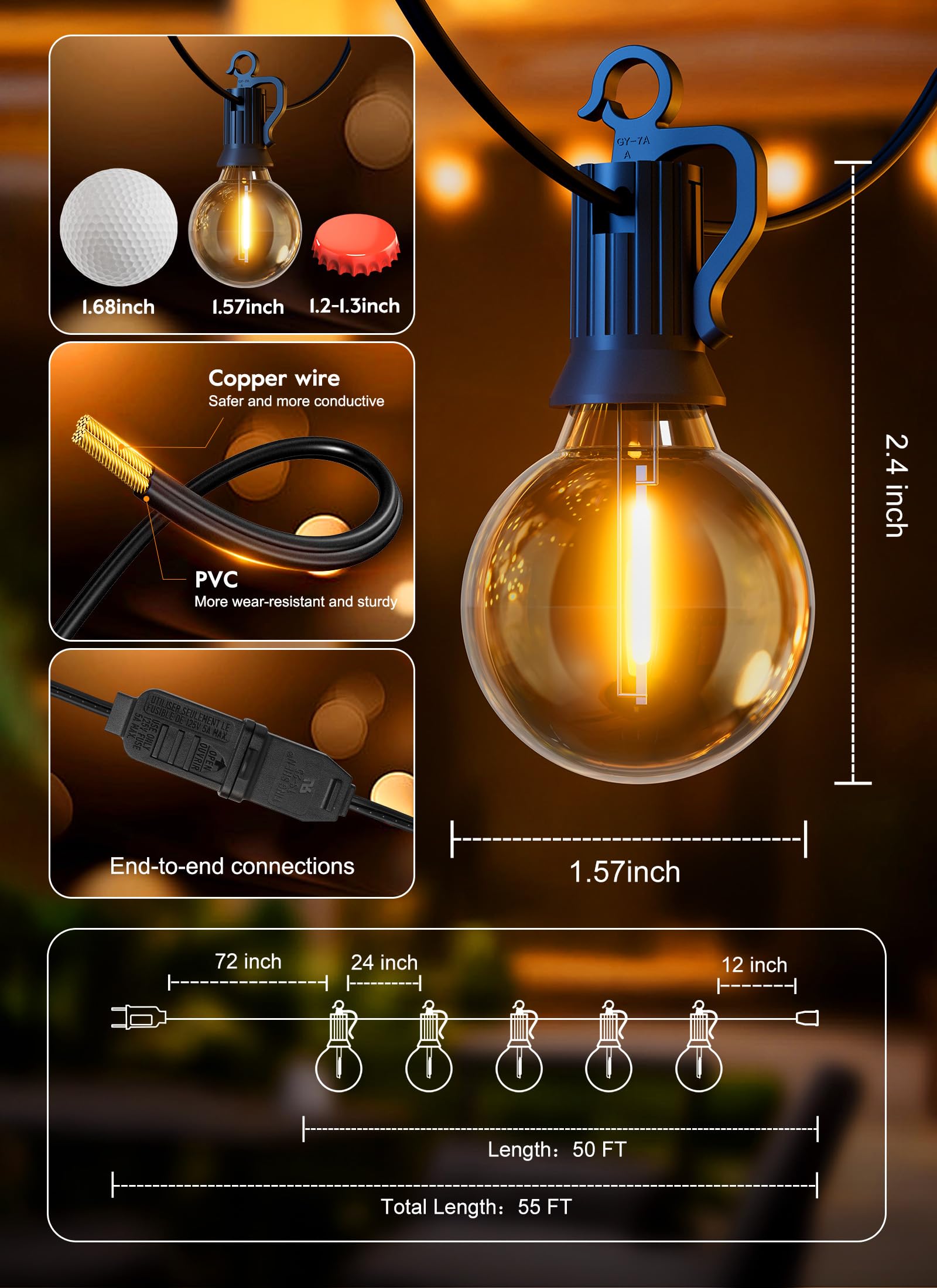Brightown dimmed bulbs over table illustrating adjustable warm atmosphere