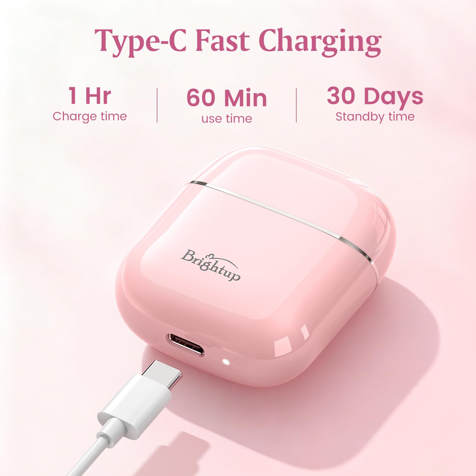 Brightup embalaje abierto con cable USB-C y cepillo incluidos para empezar ya