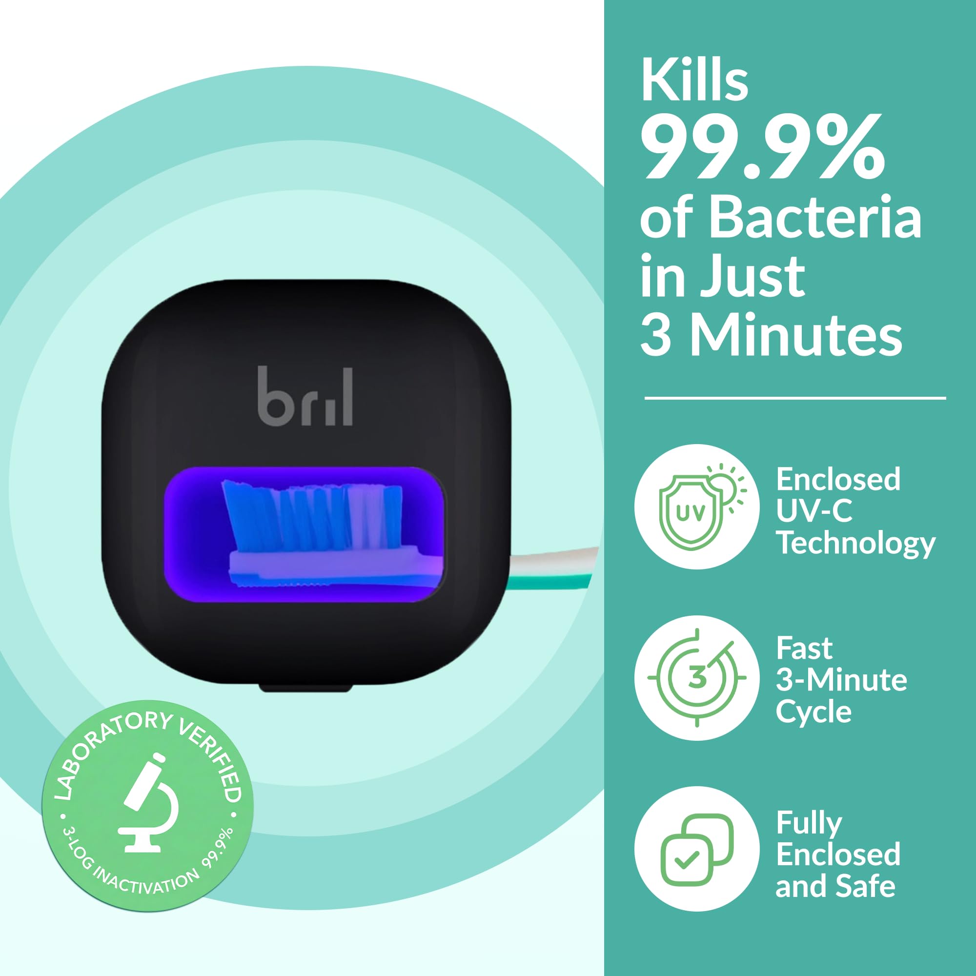 Bril cámara UV-C abierta mostrando compartimento seguro Bril