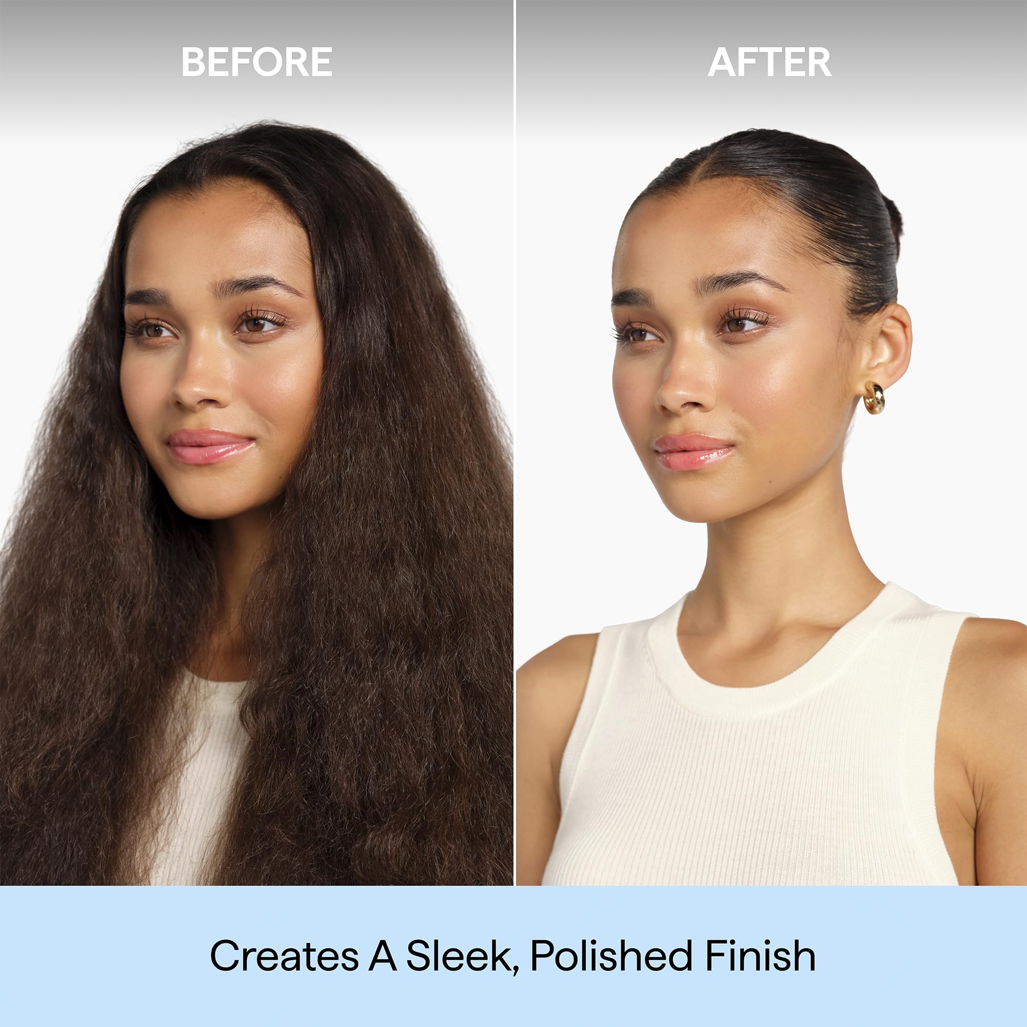 Briogeo stick aplicándose en bordes para control inmediato del frizz