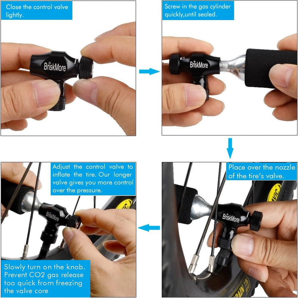 BriskMore inflator in use on a road bike enabling fast roadside inflation
