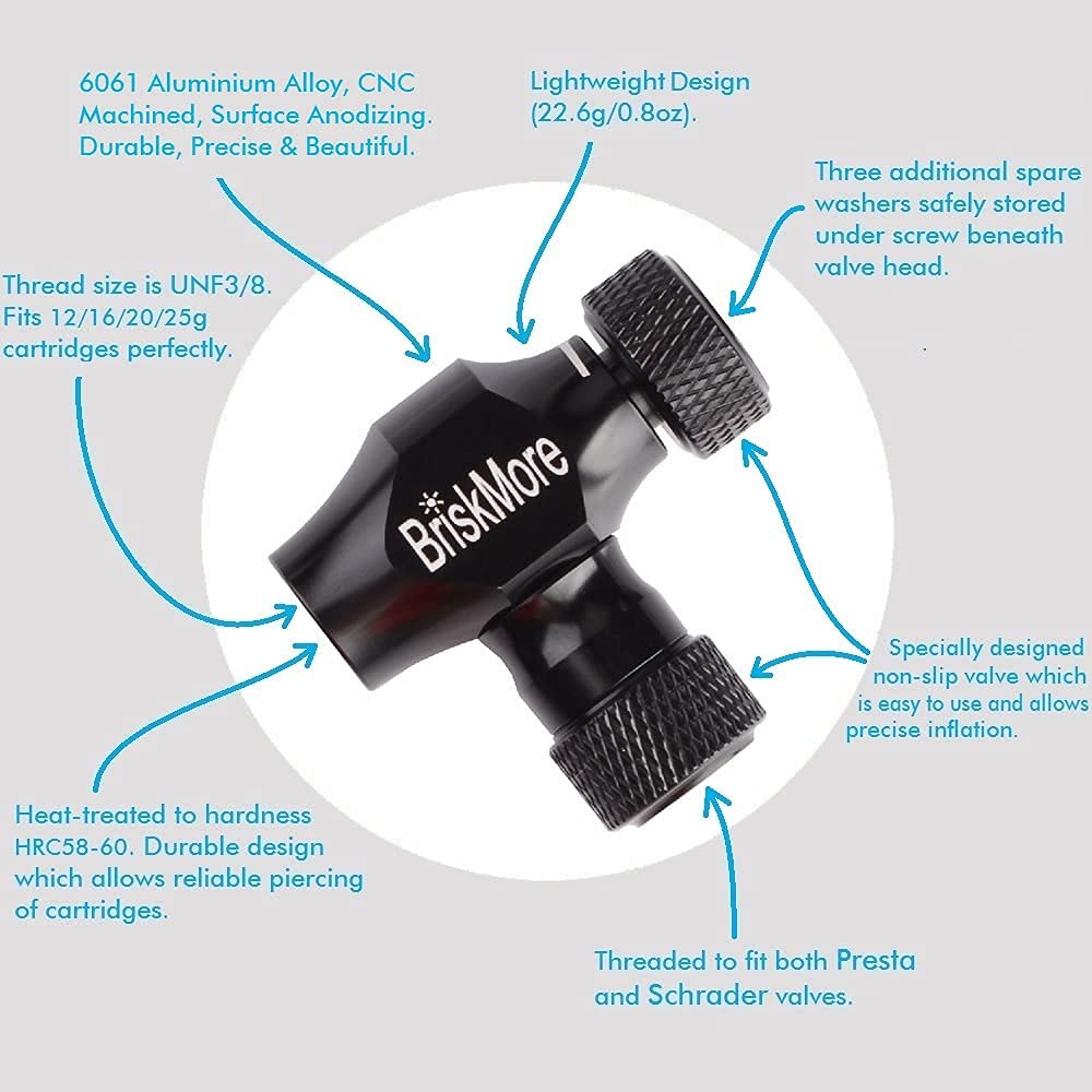 BriskMore inflator valve closeup demonstrating precise control and seal