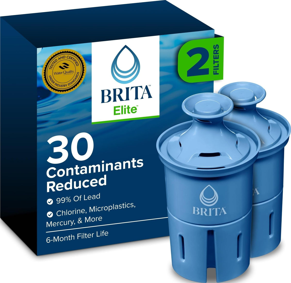 BRITA filtro Elite frente del empaque mostrando pack y beneficio ahorro