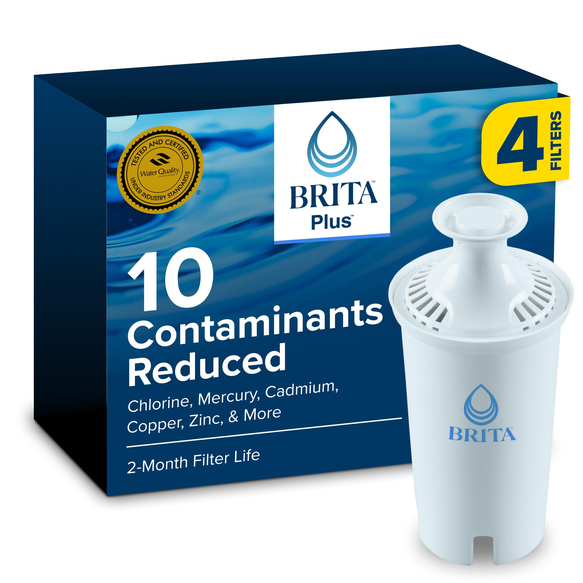 BRITA filtro frontal pack mostrando cuatro cartuchos, mejora sabor