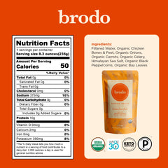 Brodo pouch abierto con vapor listo para beber, calor y confort rápido