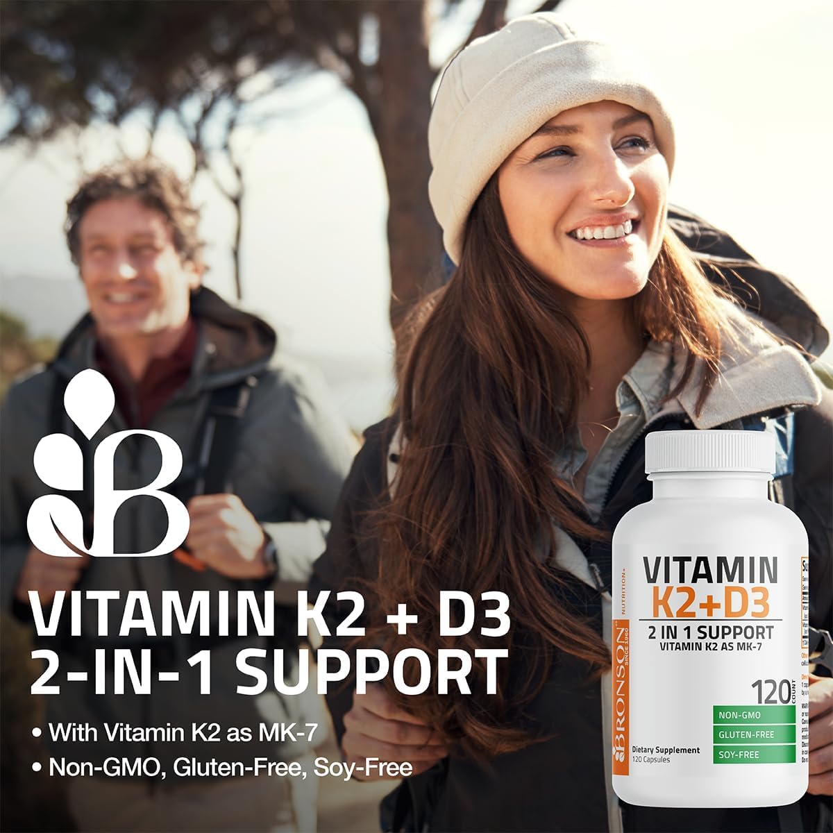 Bronson capsules in hand showing serving size and convenient dosing