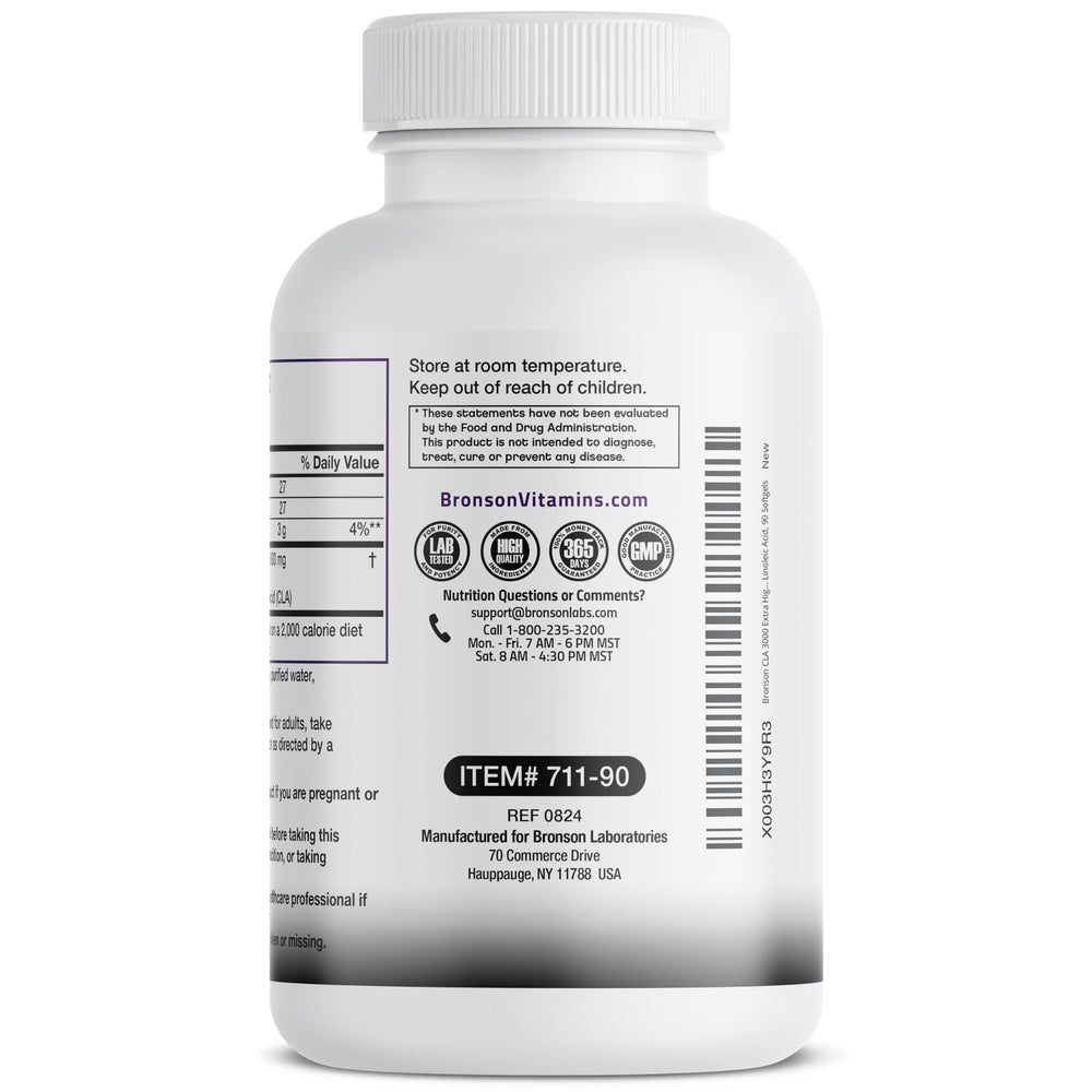 Bronson CLA 3000 botella abierta con softgels visibles para ver cantidad disponible