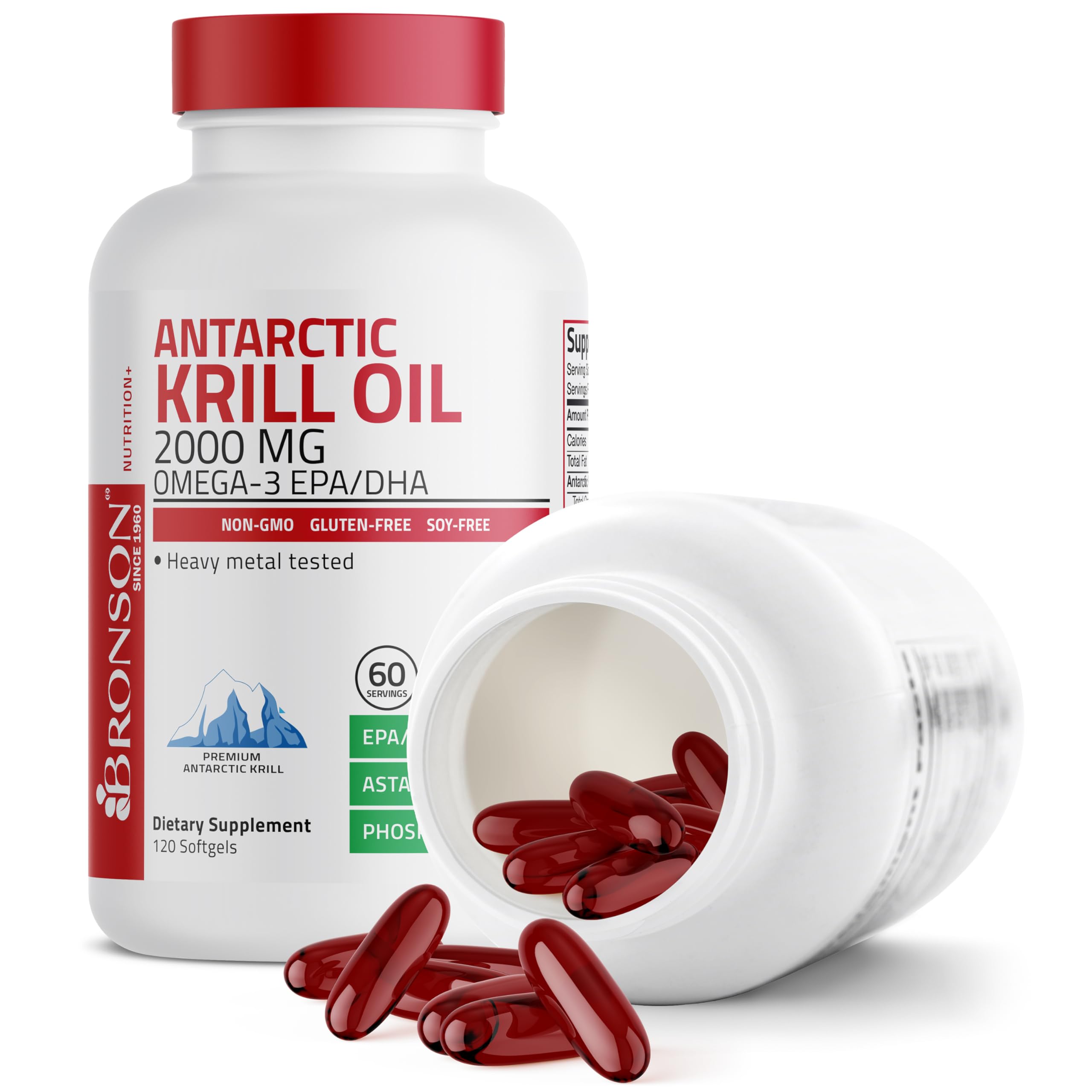 Bronson ilustración de kril antártico indicando origen sostenible del aceite