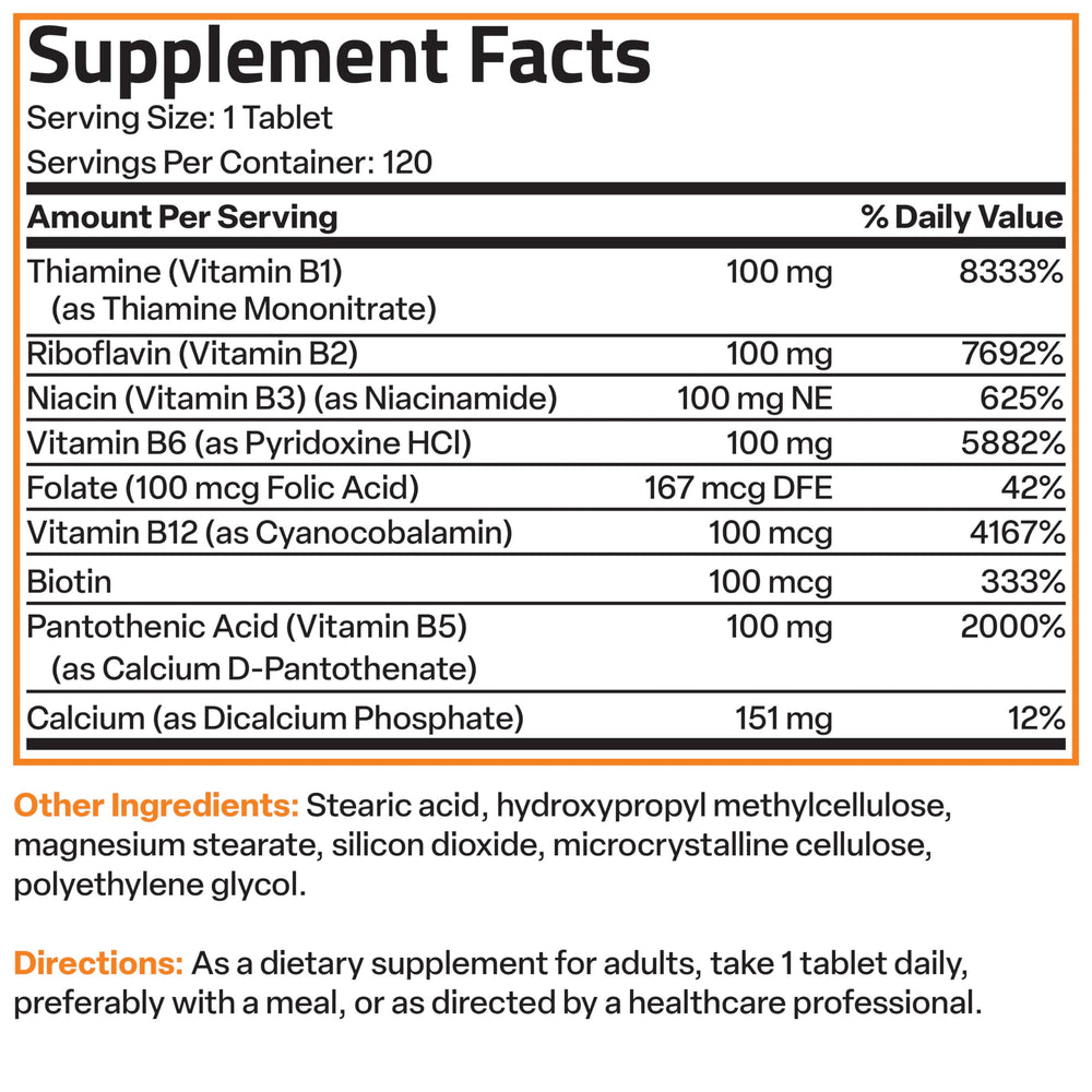 Bronson Super B100 etiqueta de ingredientes clave lista todas las B vitaminas