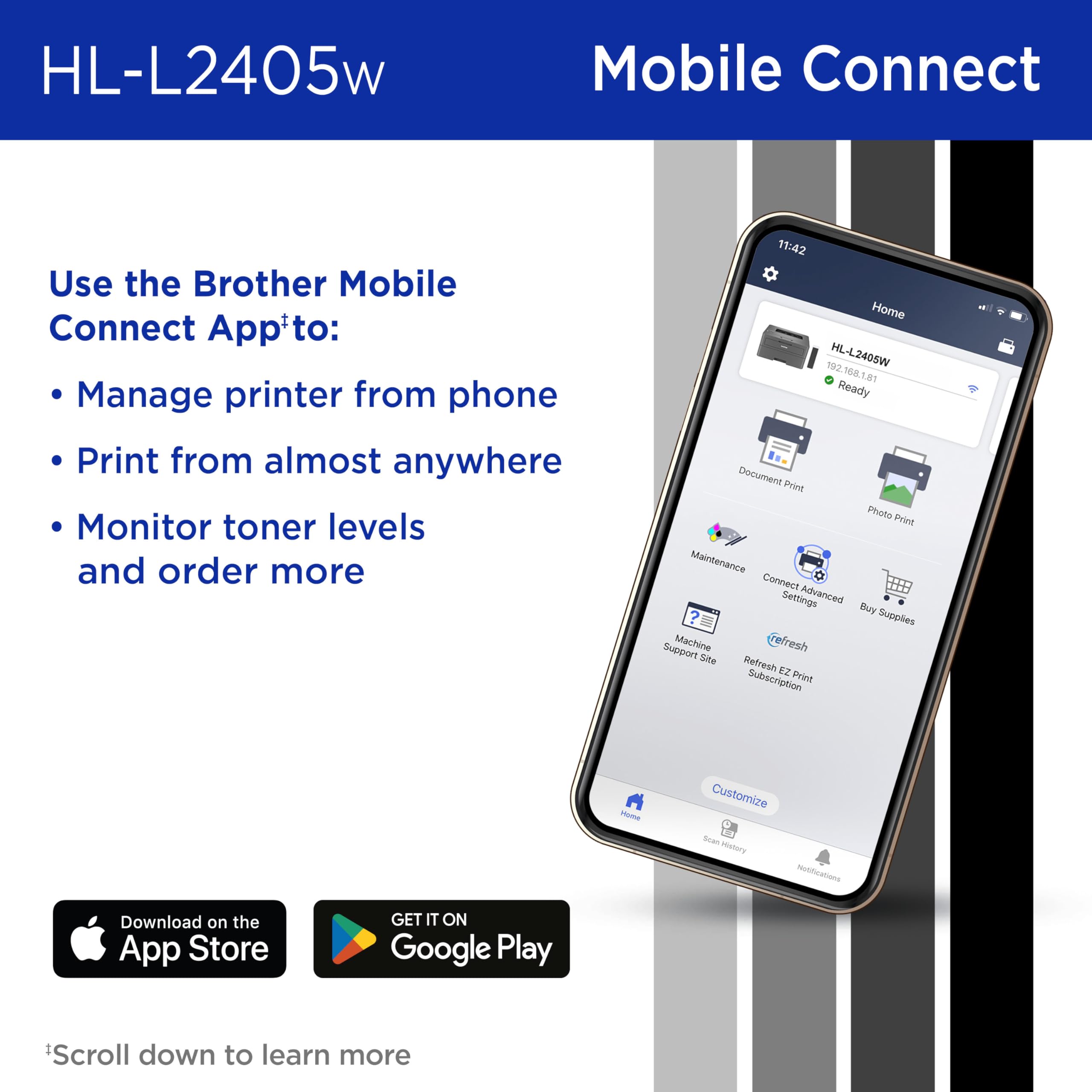 Brother HL-L2405W impresión de texto nítido demostrando calidad láser monocromo