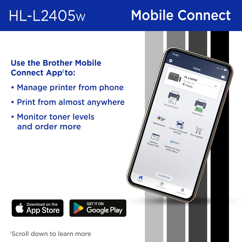 Brother HL-L2405W impresión de texto nítido demostrando calidad láser monocromo