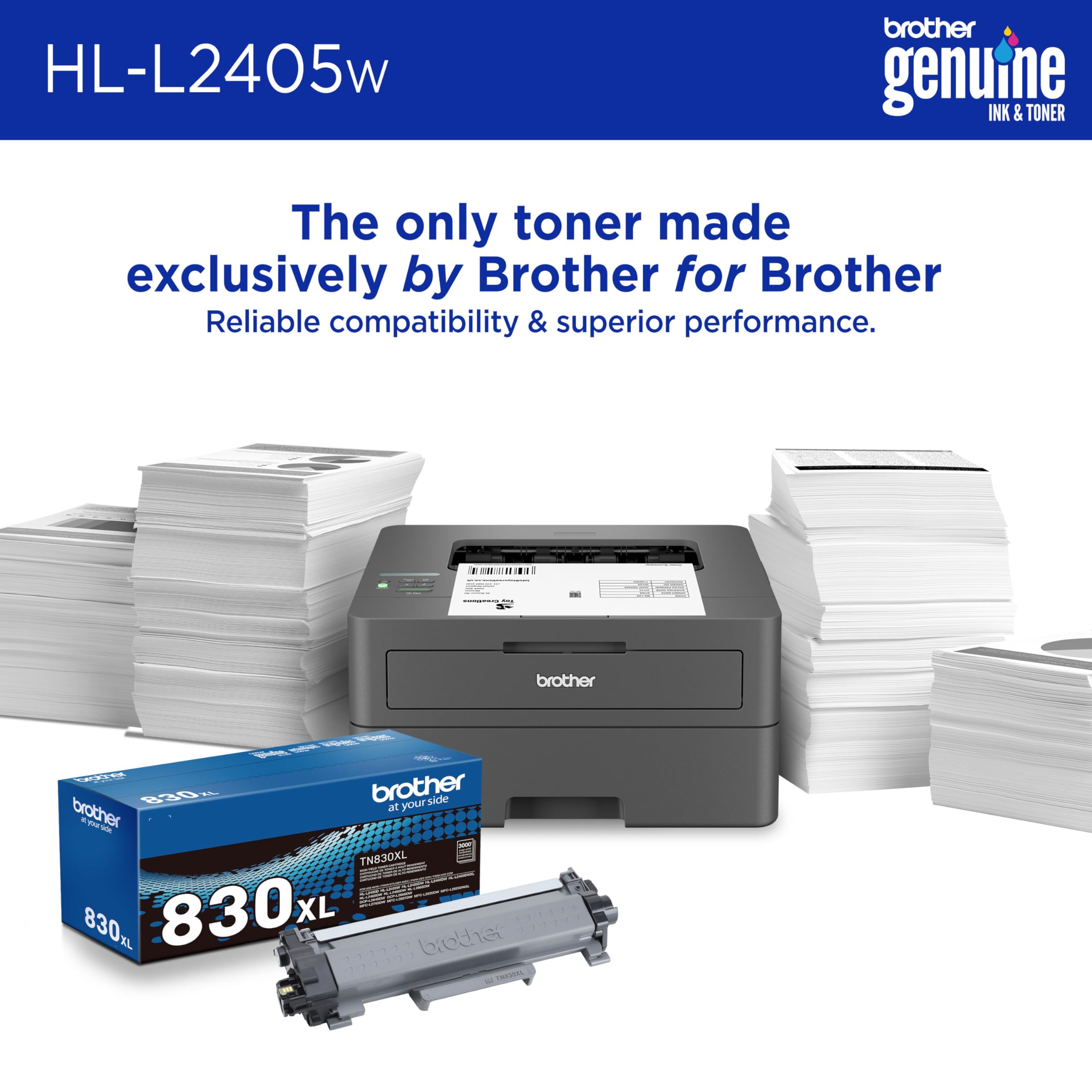 Brother HL-L2405W panel de conectividad mostrando puertos y opciones inalámbricas seguras