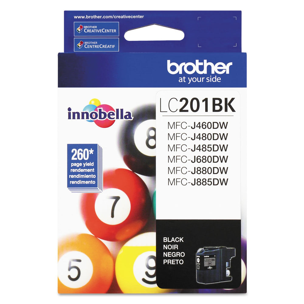 Hoja de prueba impresa con Brother LC201BK texto negro nítido y uniforme